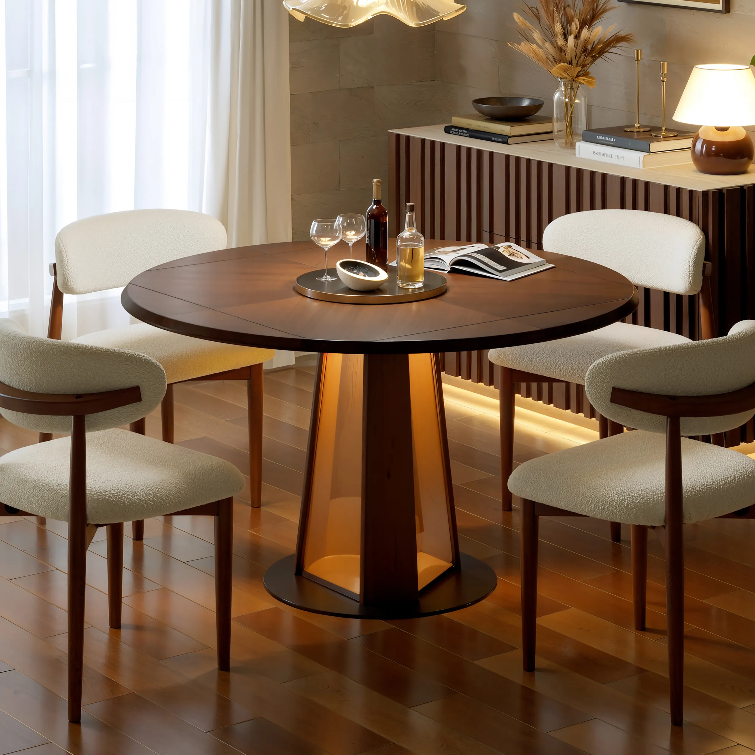 Extendable Dining Table with 4 Chairs - Walnut