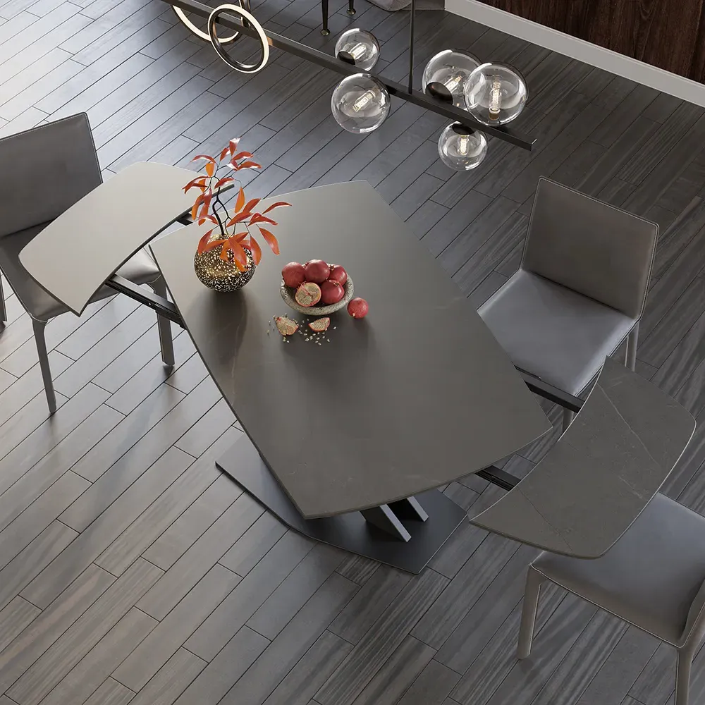 Extendable Dining Table with X-Base - Grey, Faux Marble