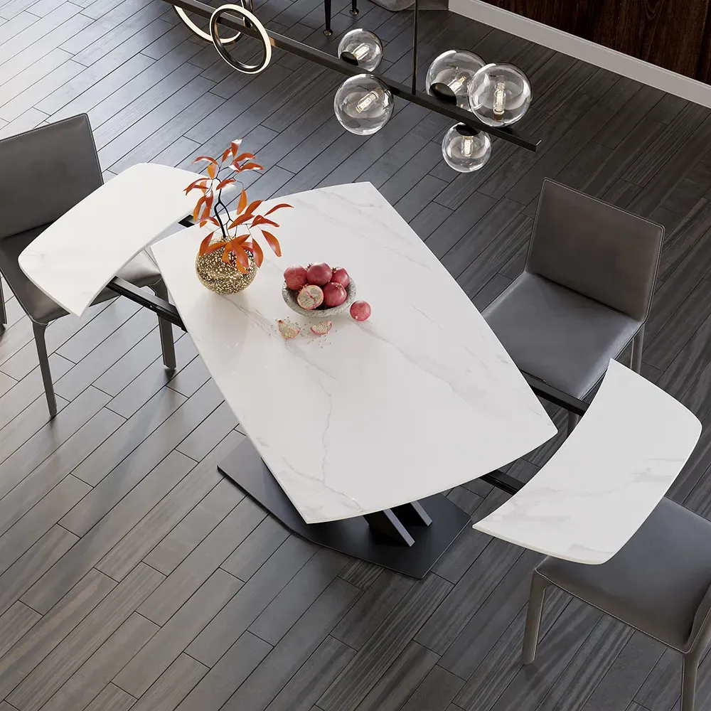 Extendable Dining Table with X-Base - White, Faux Marble