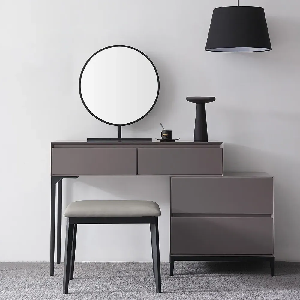 Extendable Makeup Vanity Set with Side Cabinet - Gray image