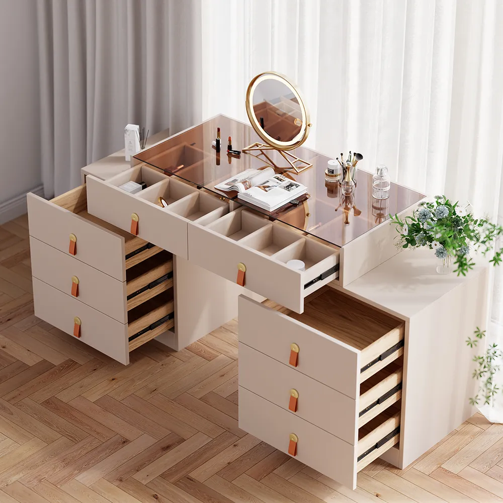 Extendable Makeup Vanity with Jewelry Storage - Champagne image