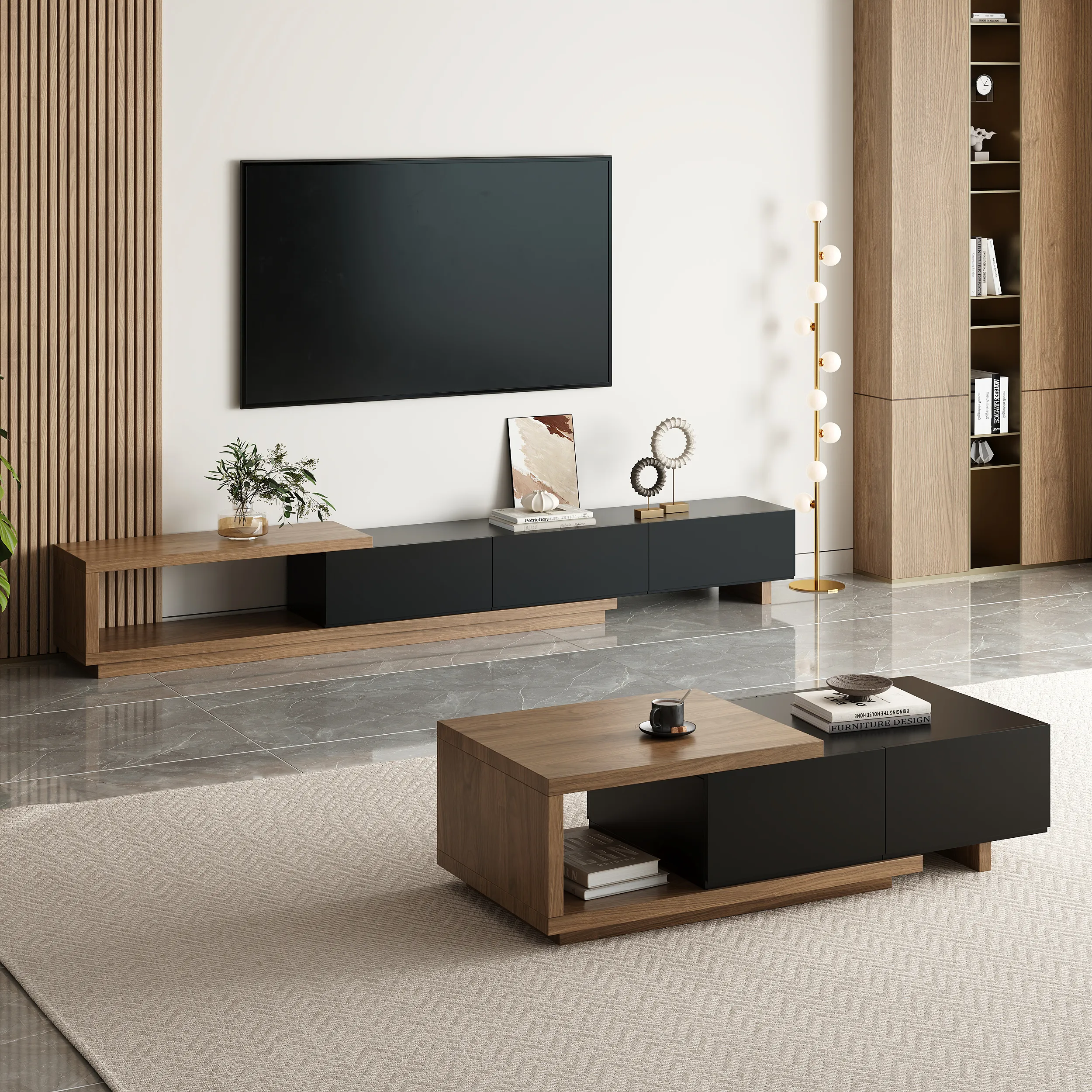 Extendable TV Stand & Coffee Table Set with Storage
