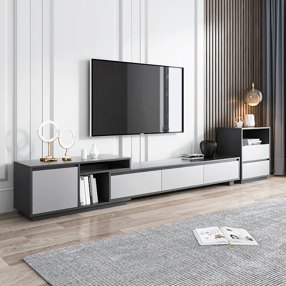 Extendable TV Stand with 3-Drawer - Black, Wood image