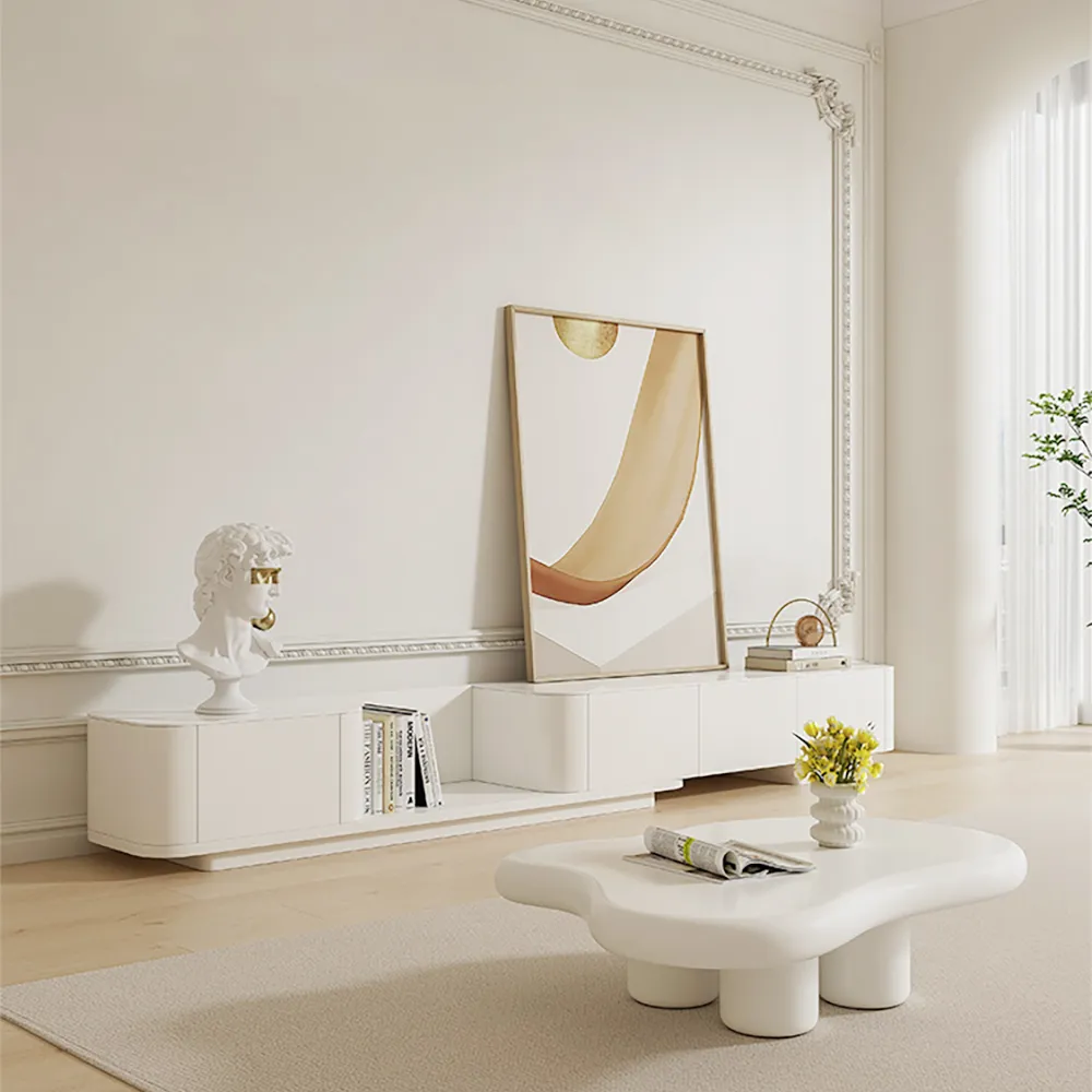 Extendable TV Stand with 4 Drawers - Off White, Wood