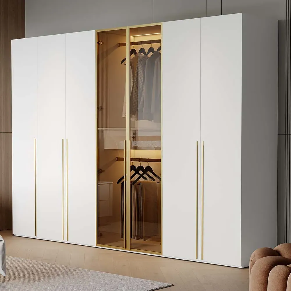 Extra Wide Wardrobe with Glass Door Storage - White, Gold