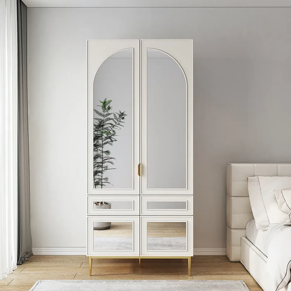 Farmhouse Armoire with Arched Mirror & 2 Drawers - White image