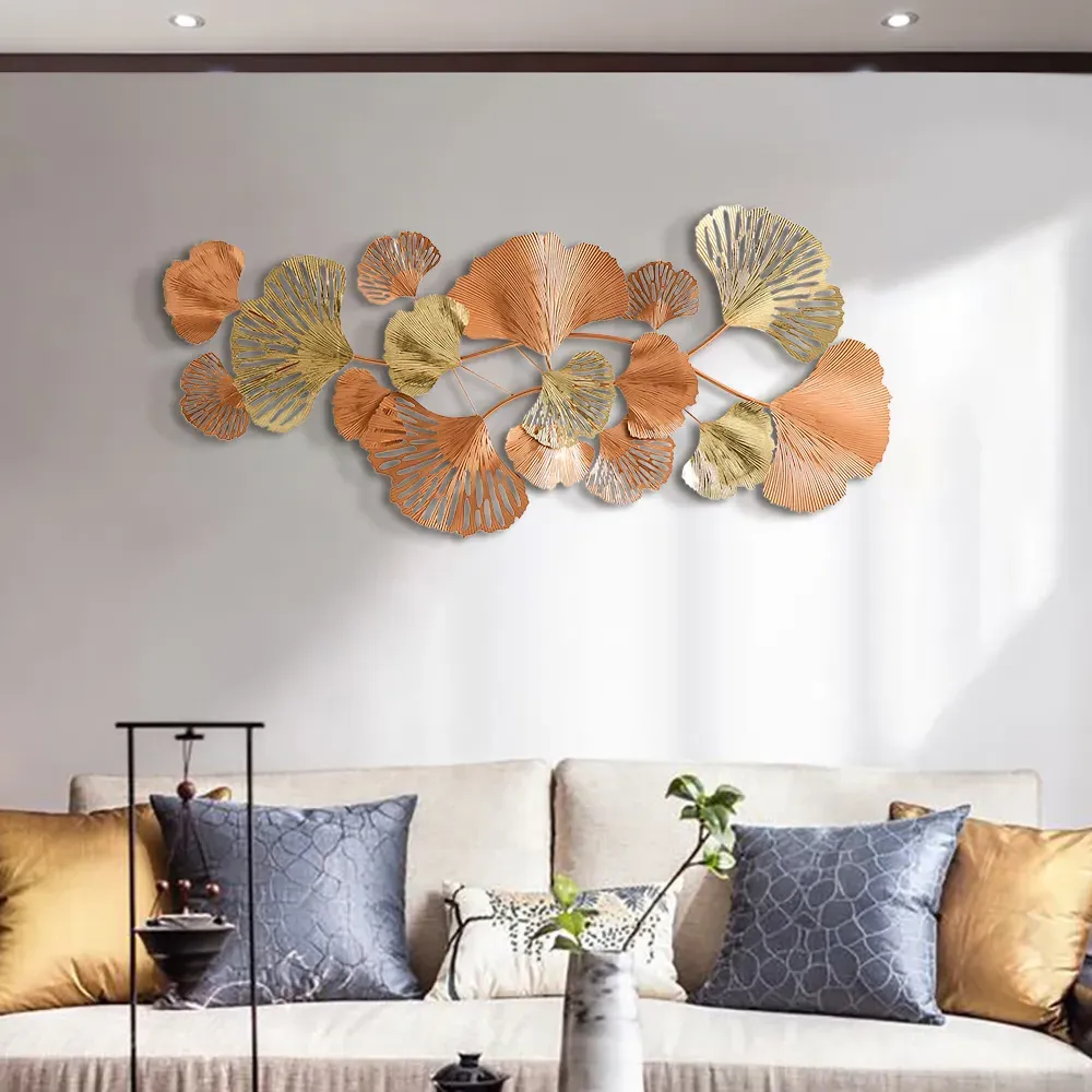 Farmhouse Ginkgo Leaves Metal Wall Art - Gold