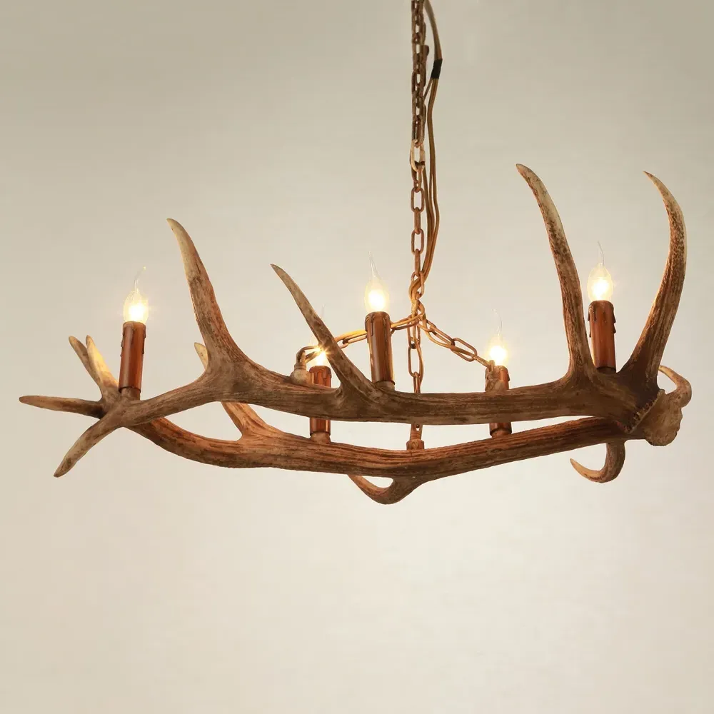 Faux Deer Antler 5-Light Island Pendant Light - Resin image