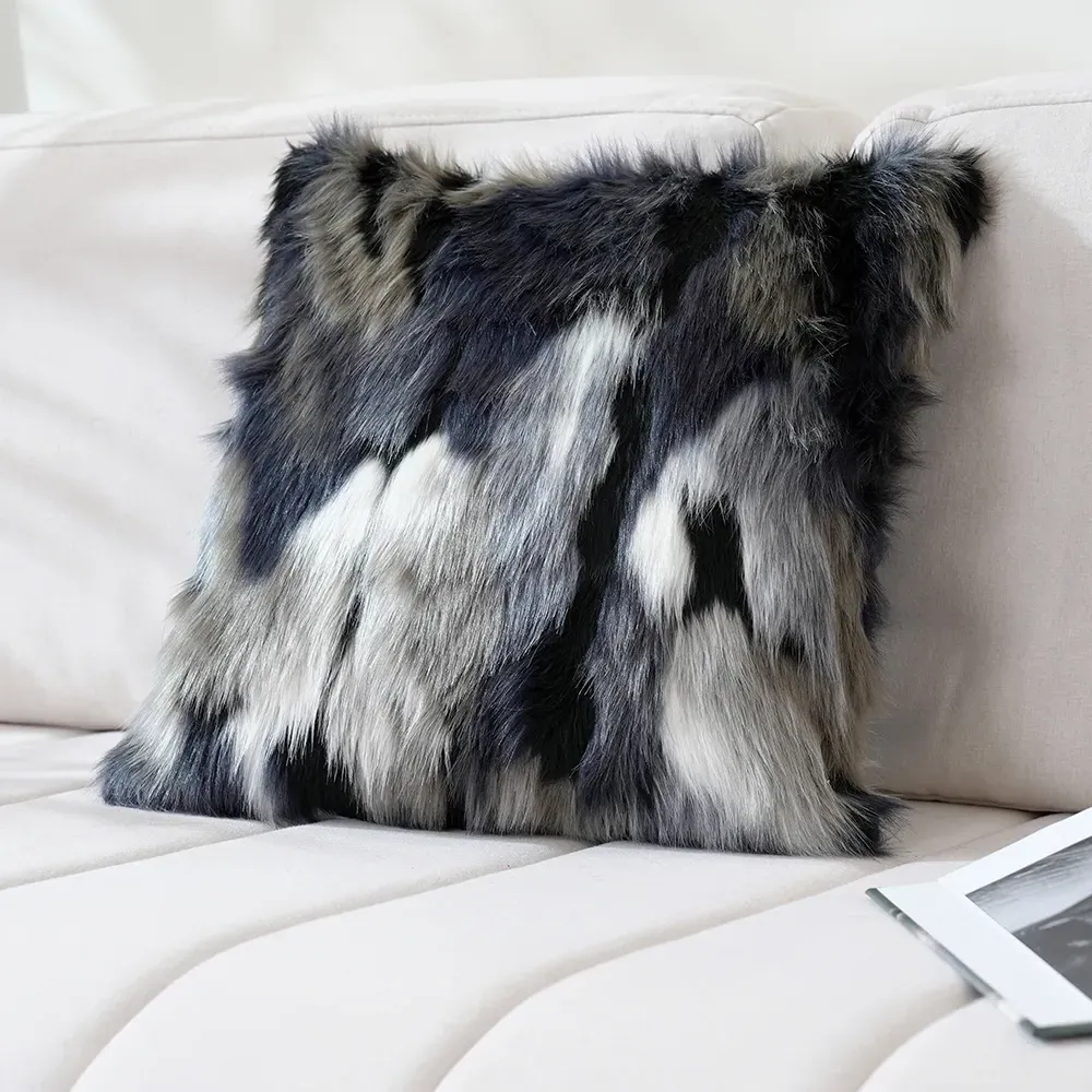 Faux Fur Throw Pillow Cover - Blue Gray image