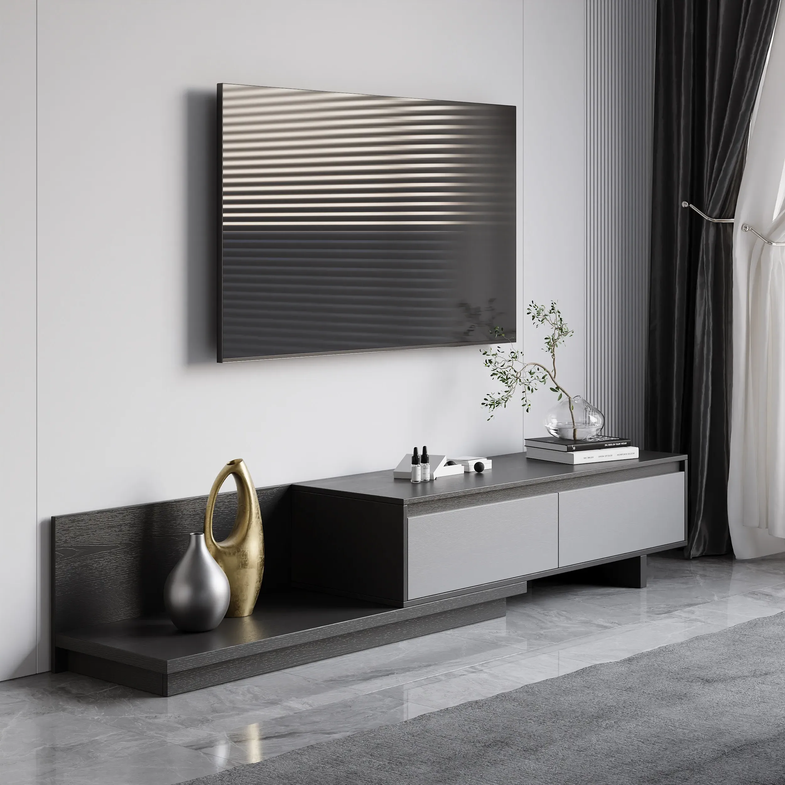 Fero Extendable TV Stand with 2 Drawers - Gray image