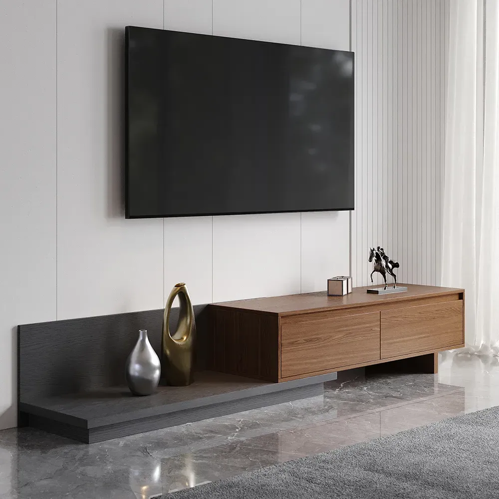 Fero Extendable TV Stand with 2 Drawers - Walnut & Gray