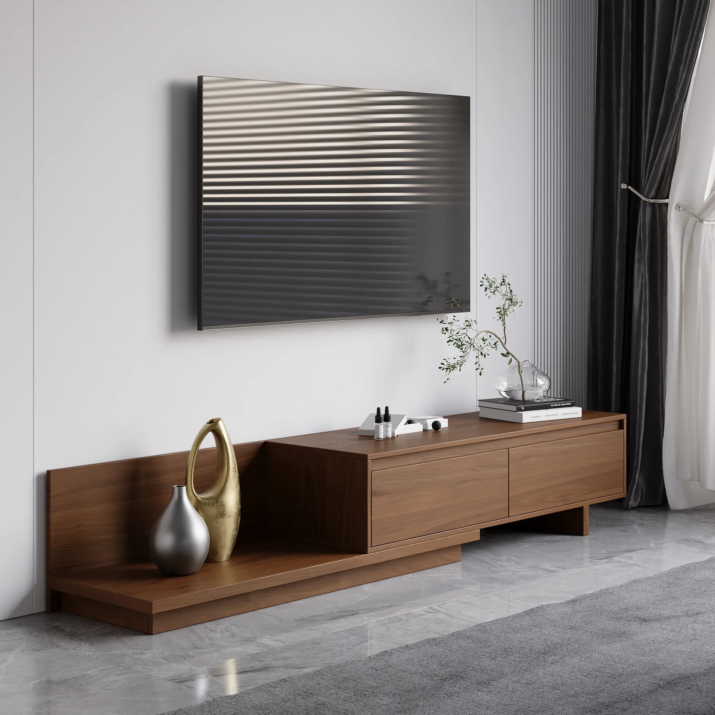 Fero Extendable TV Stand with 2 Drawers - Walnut