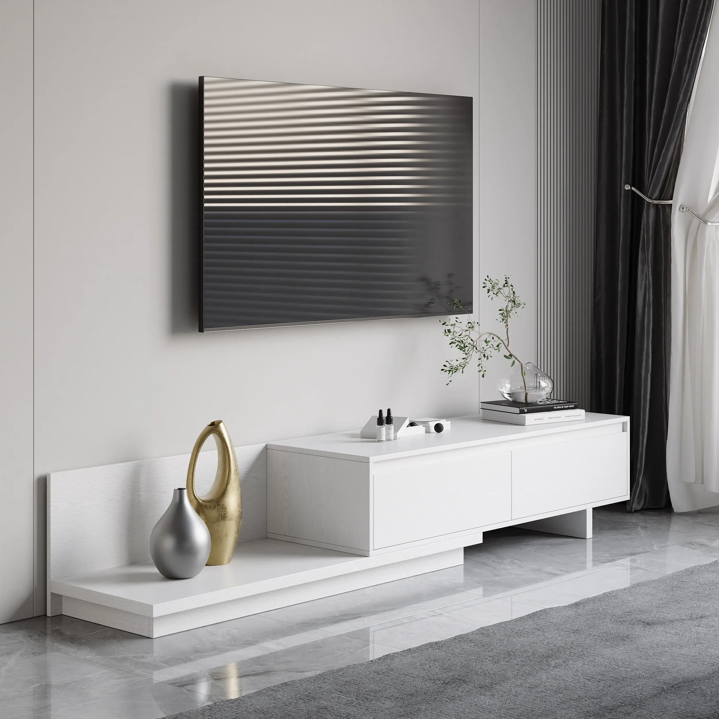 Fero Extendable TV Stand with 2 Drawers - White