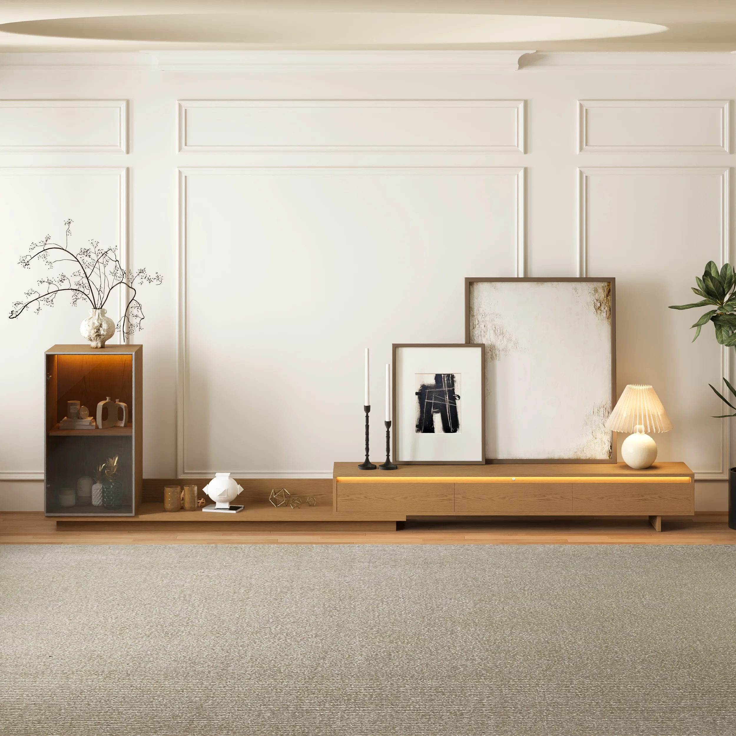 Fero Extendable TV Stand with LED Lighting - Natural