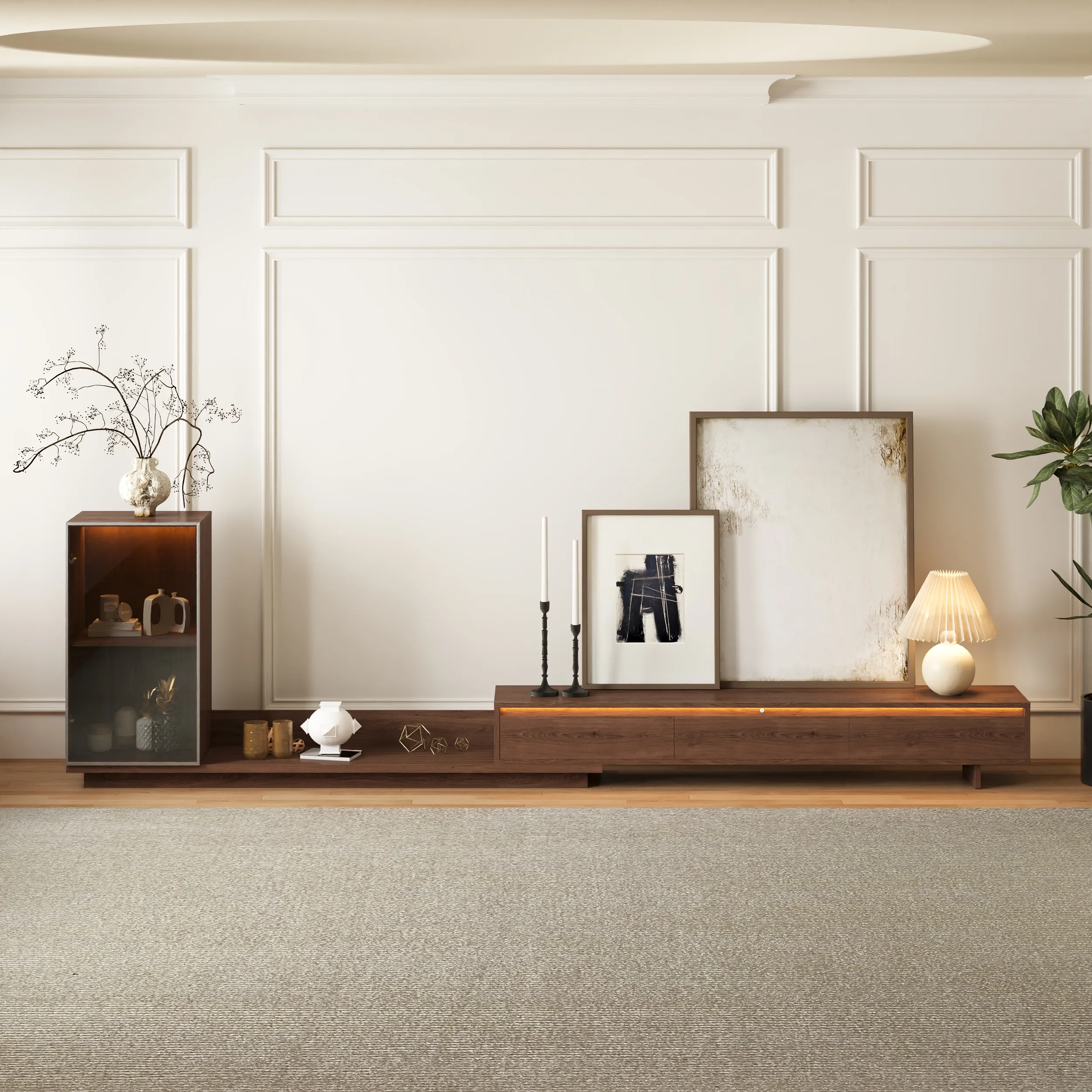 Fero Extendable TV Stand with LED Lighting - Walnut