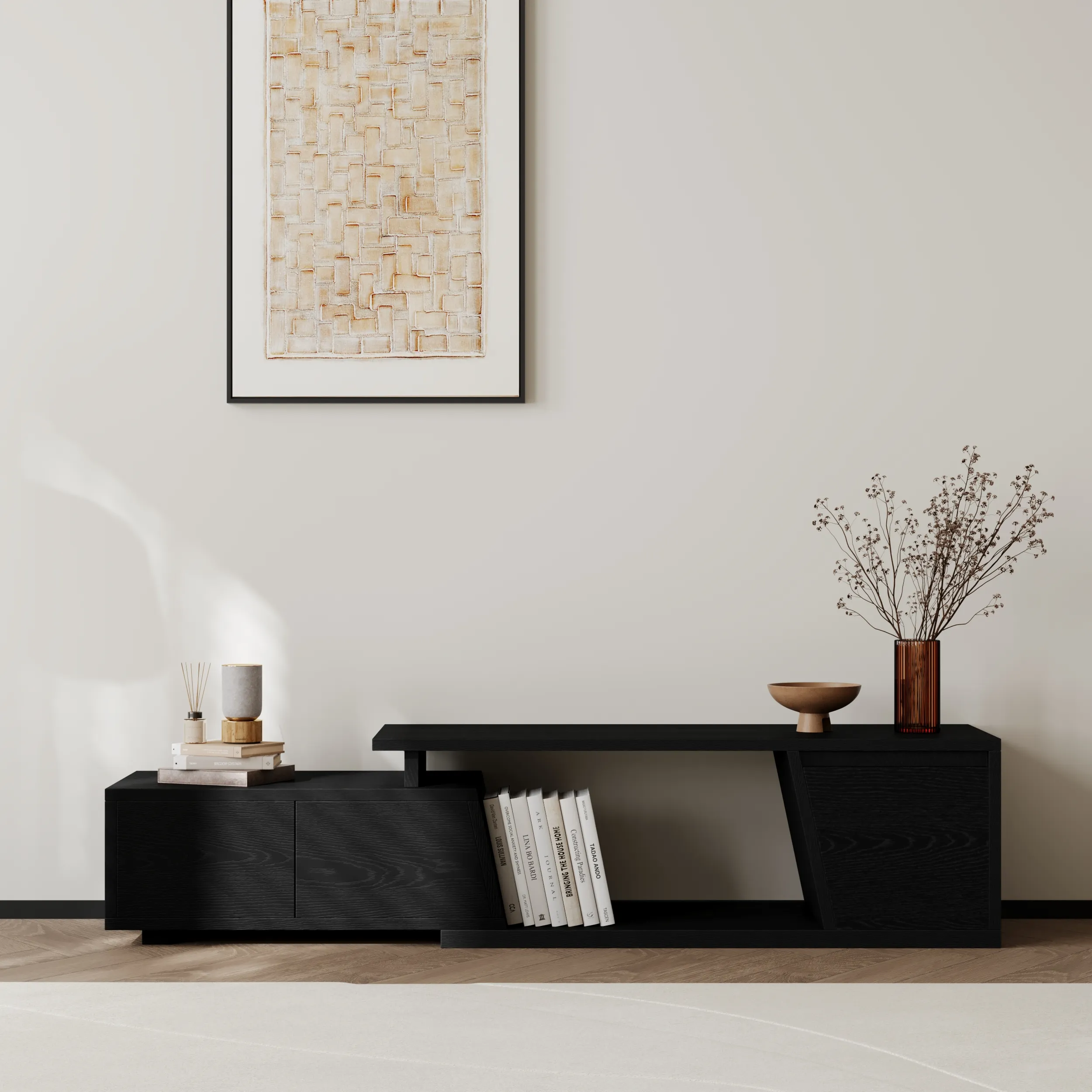 Fero Rectangle Extendable TV Stand with 3 Drawers - Black