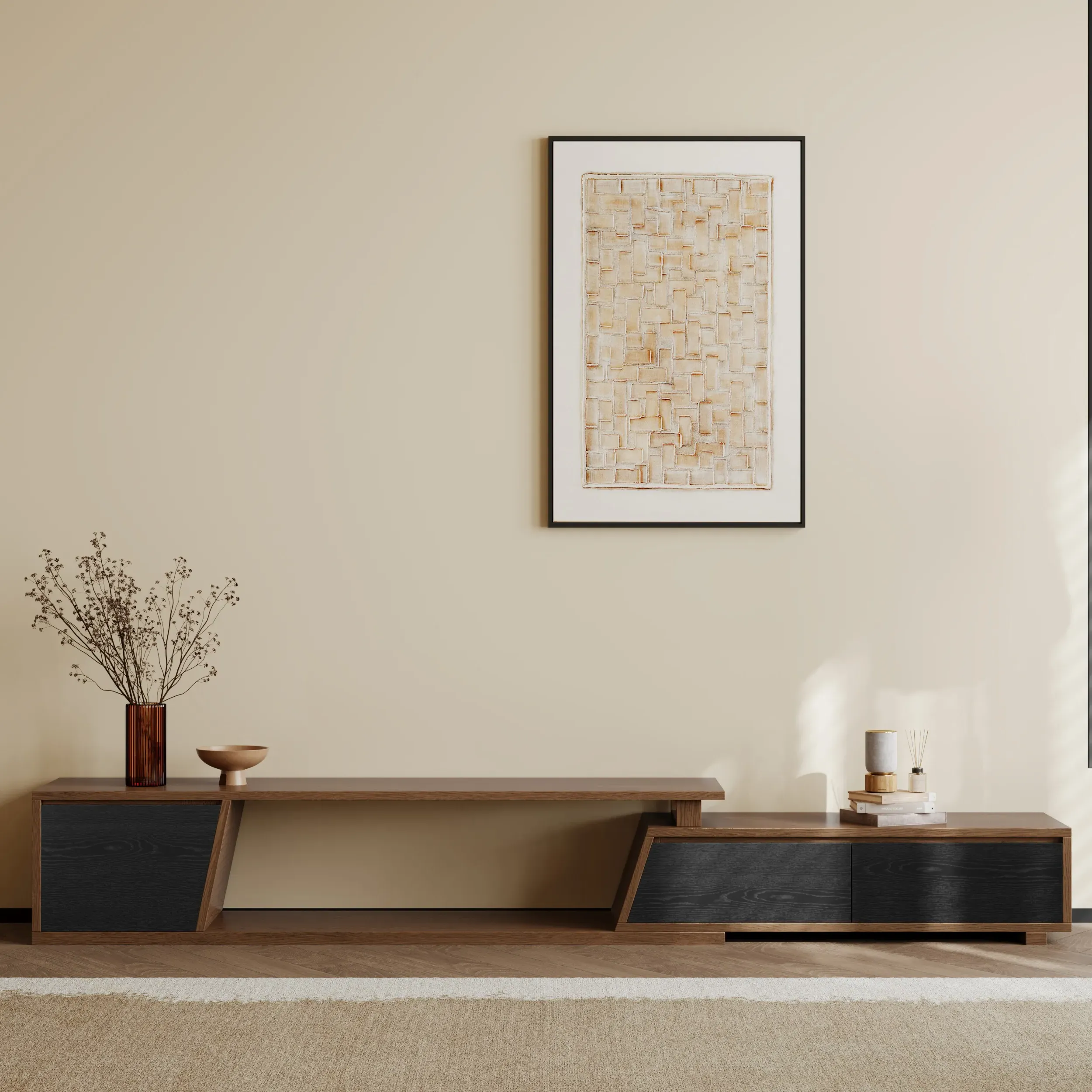 Fero Rectangle Extendable TV Stand with 3 Drawers - Black