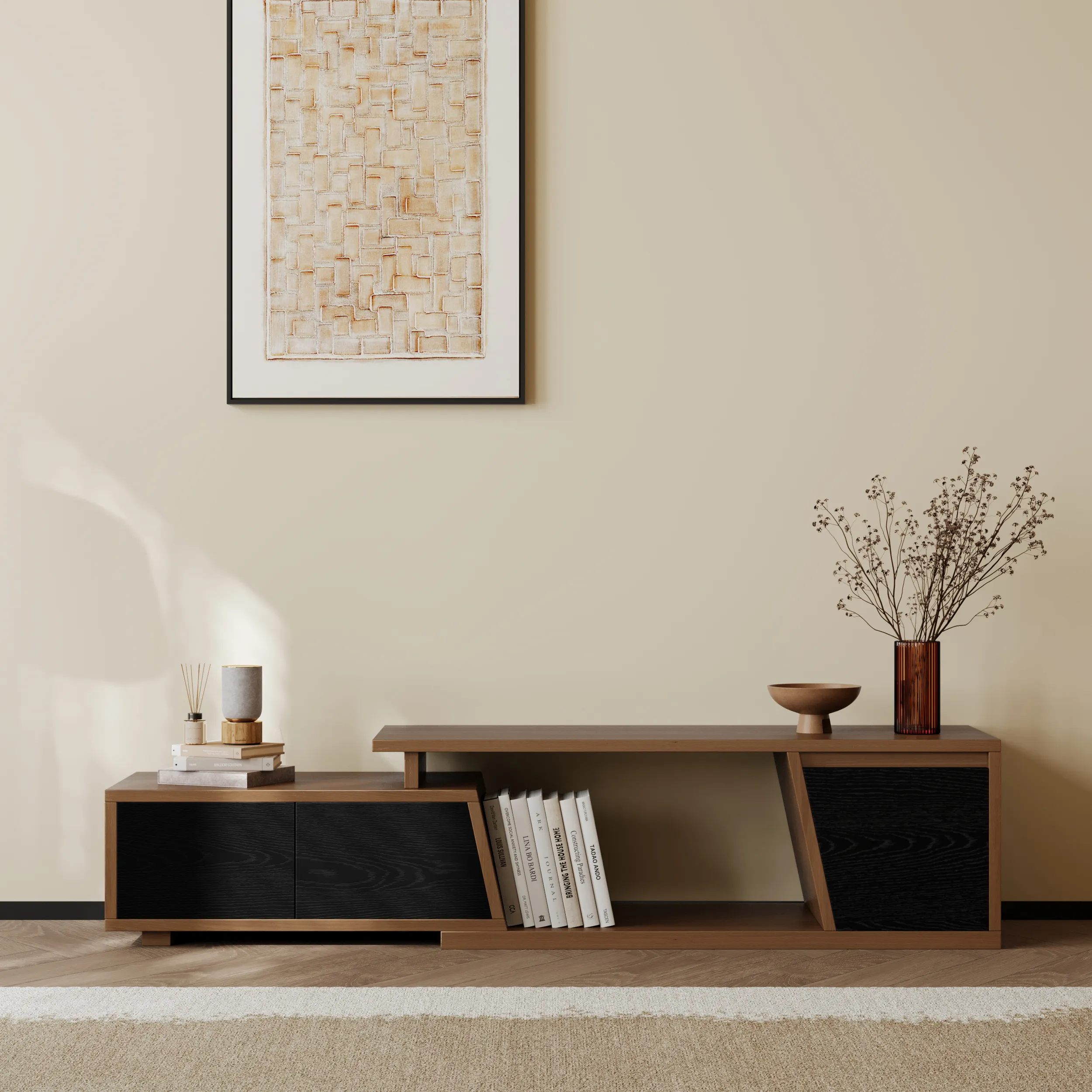 Fero Rectangle Extendable TV Stand with 3 Drawers - Black