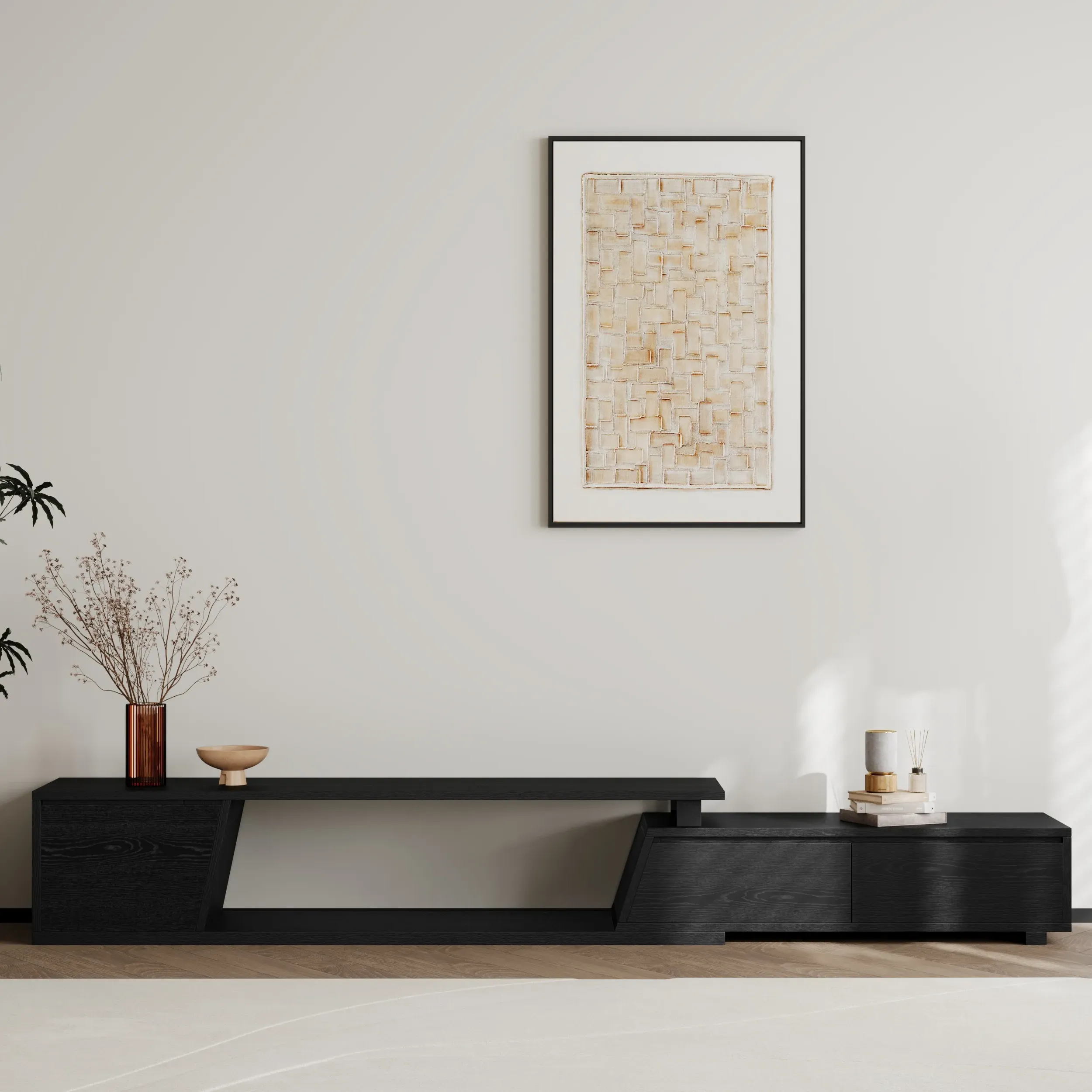 Fero Rectangle Extendable TV Stand with 3 Drawers - Black