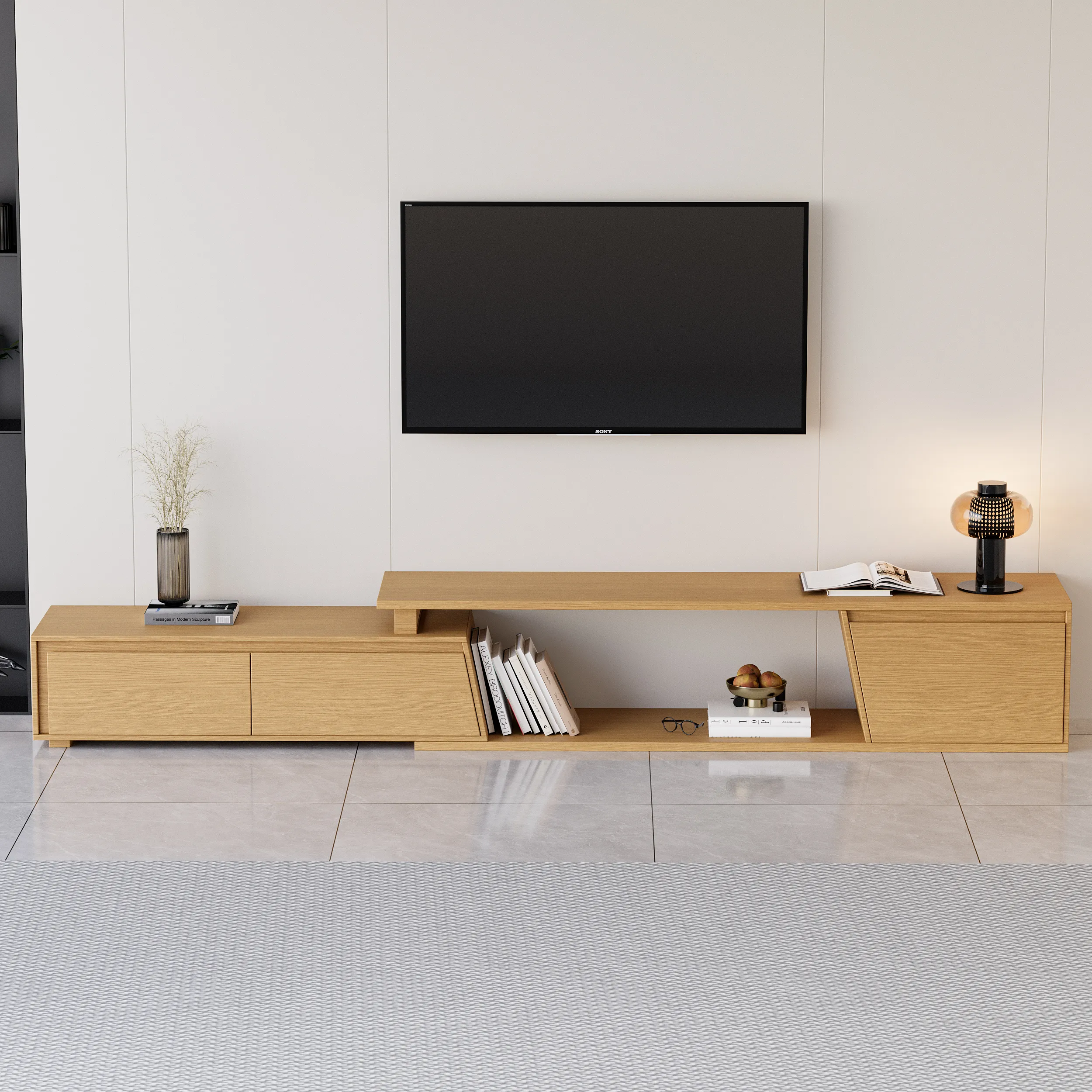 Fero Rectangle Extendable TV Stand with 3 Drawers - Natural