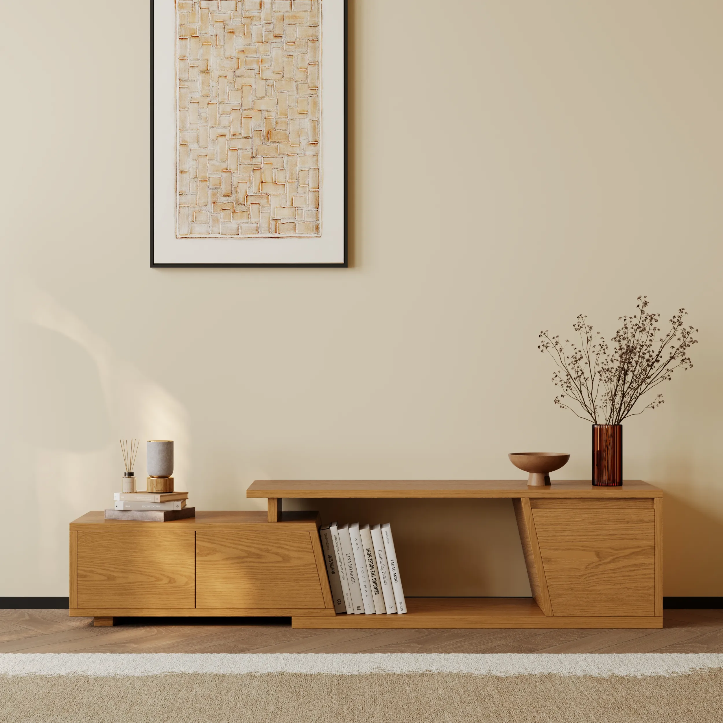 Fero Rectangle Extendable TV Stand with 3 Drawers - Natural