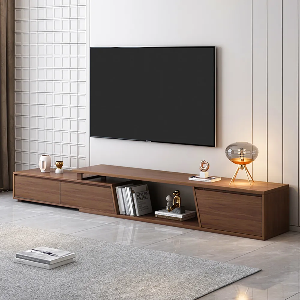 Fero Rectangle Extendable TV Stand with 3 Drawers - Walnut
