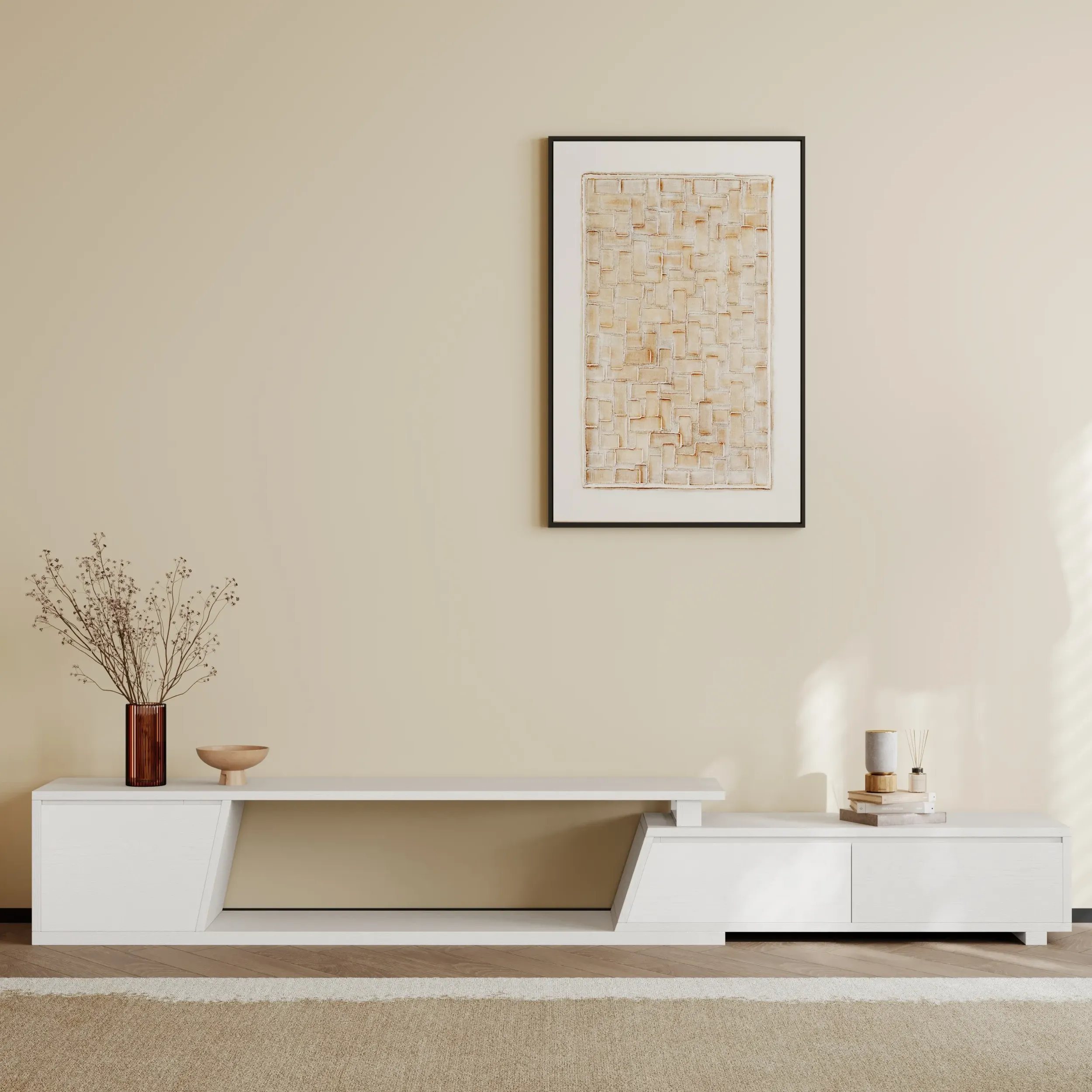 Fero Rectangle Extendable TV Stand with 3 Drawers - White