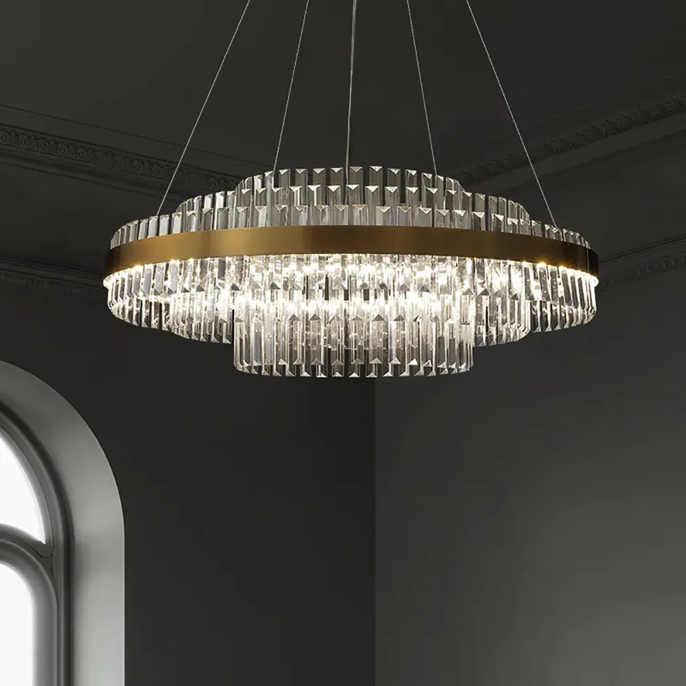 Fixedo Tiered Crystal LED Chandelier - Brass, Crystal