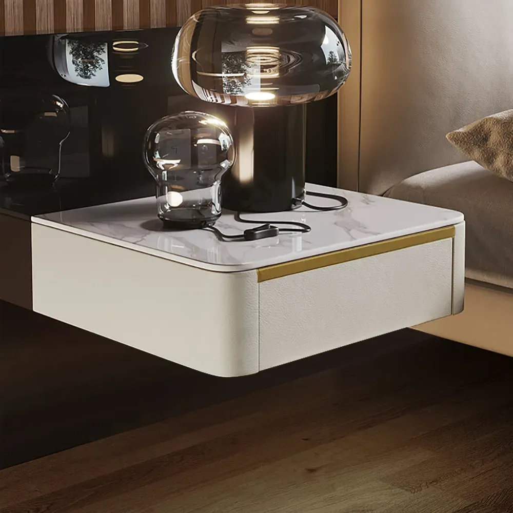 Floating Nightstand 1 Drawer with Sintered Stone Top - White