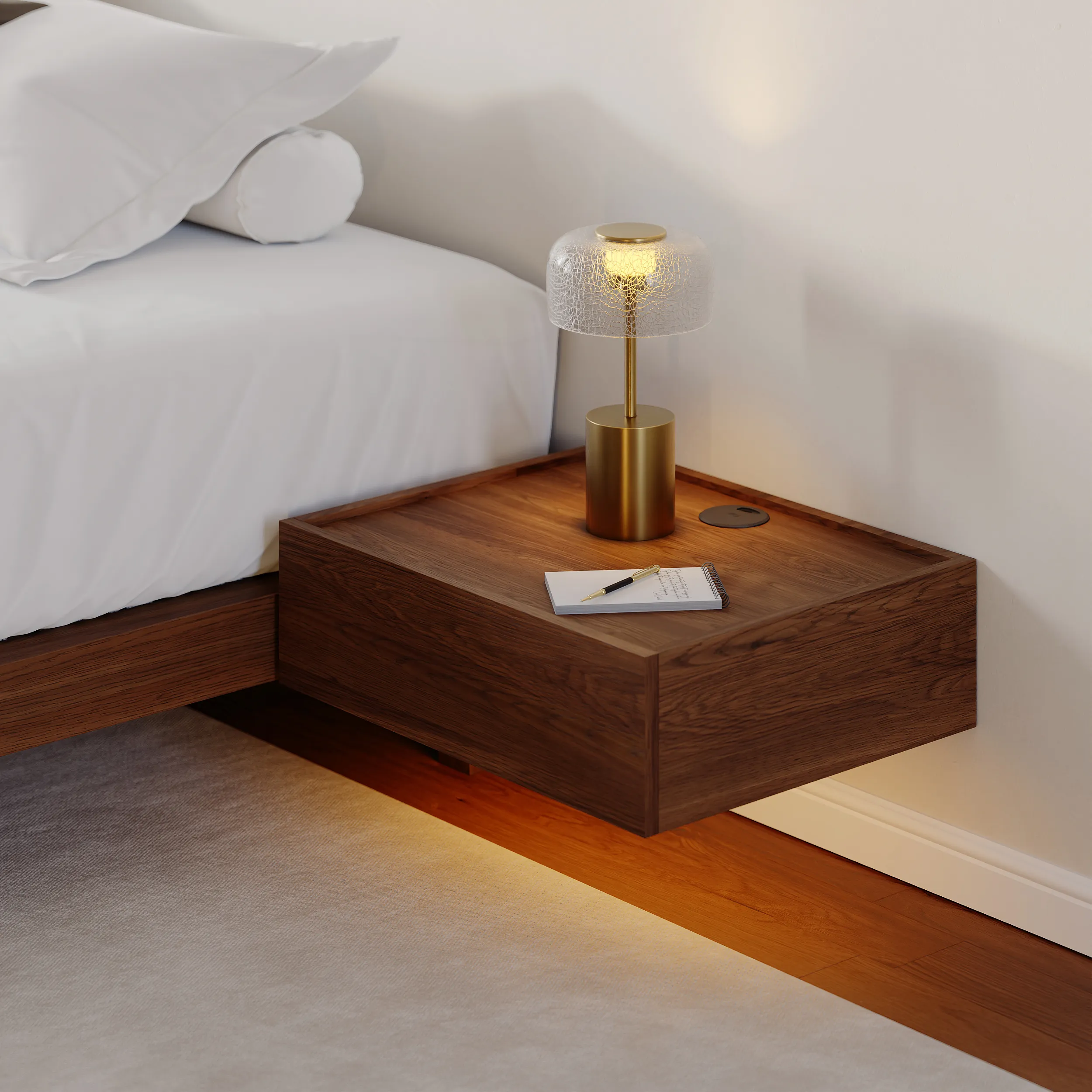 Floating Nightstand Set with Charging Station - Walnut