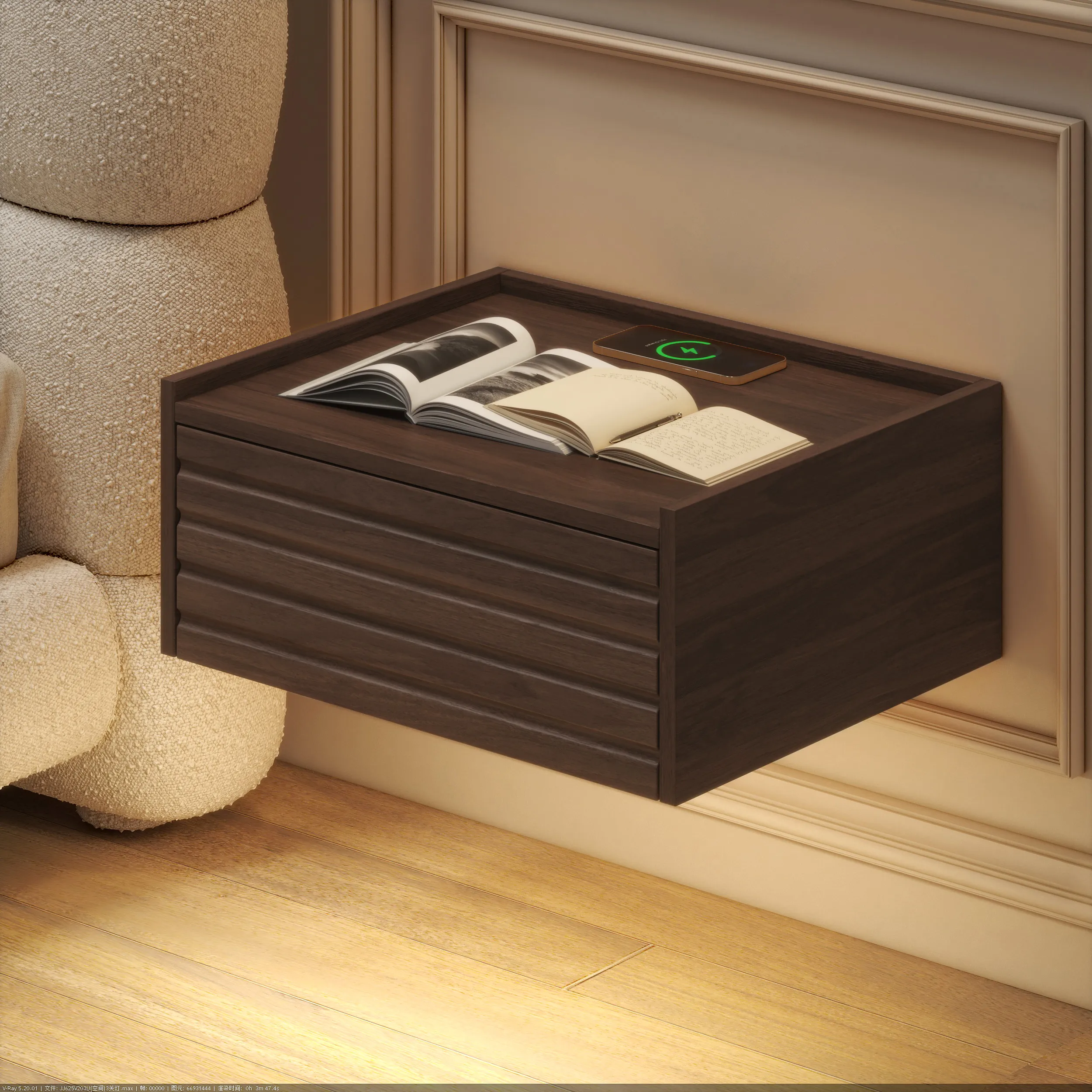 Floating Nightstand Set with Charging Station - Wood