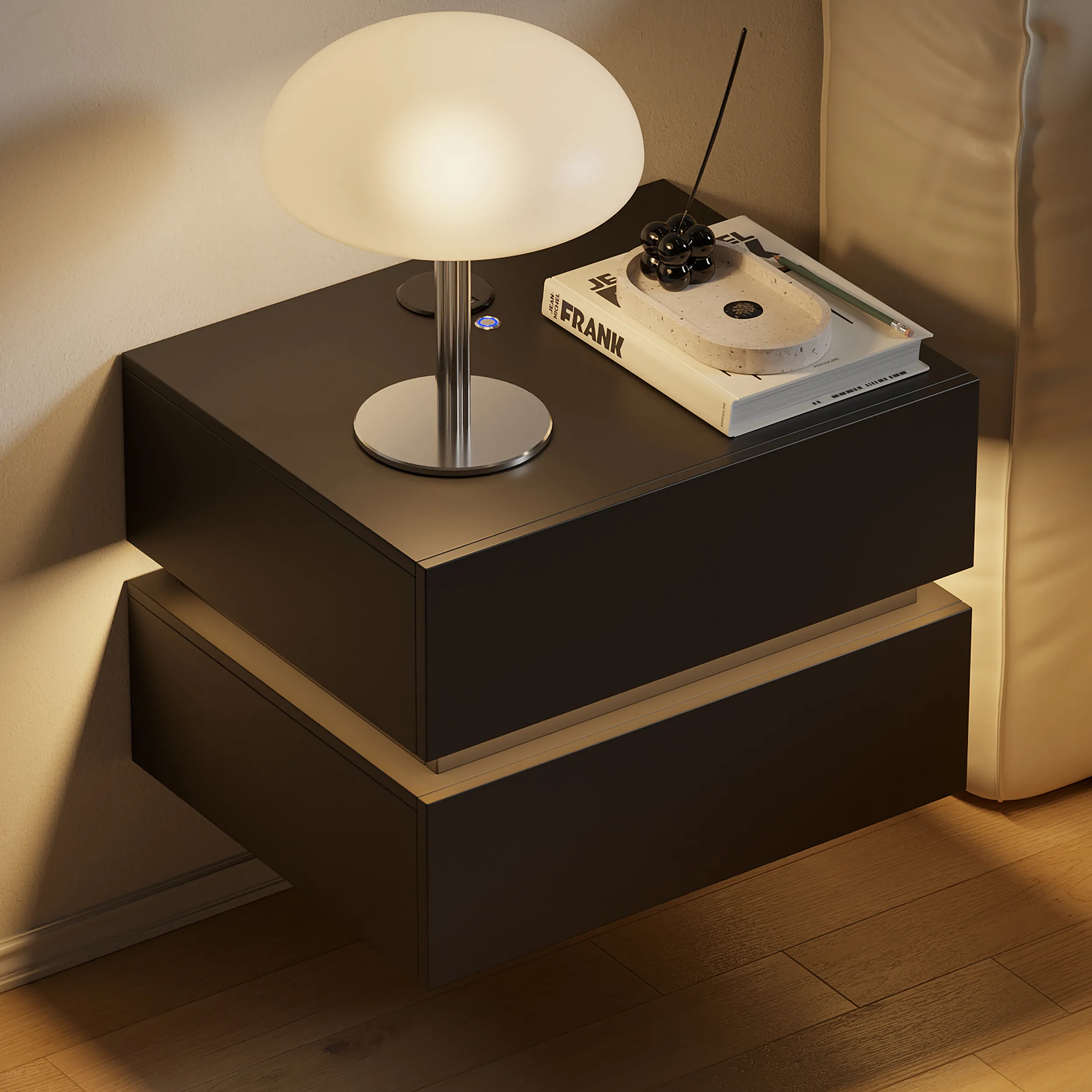 Floating Smart LED Nightstand with Wireless Charging - White
