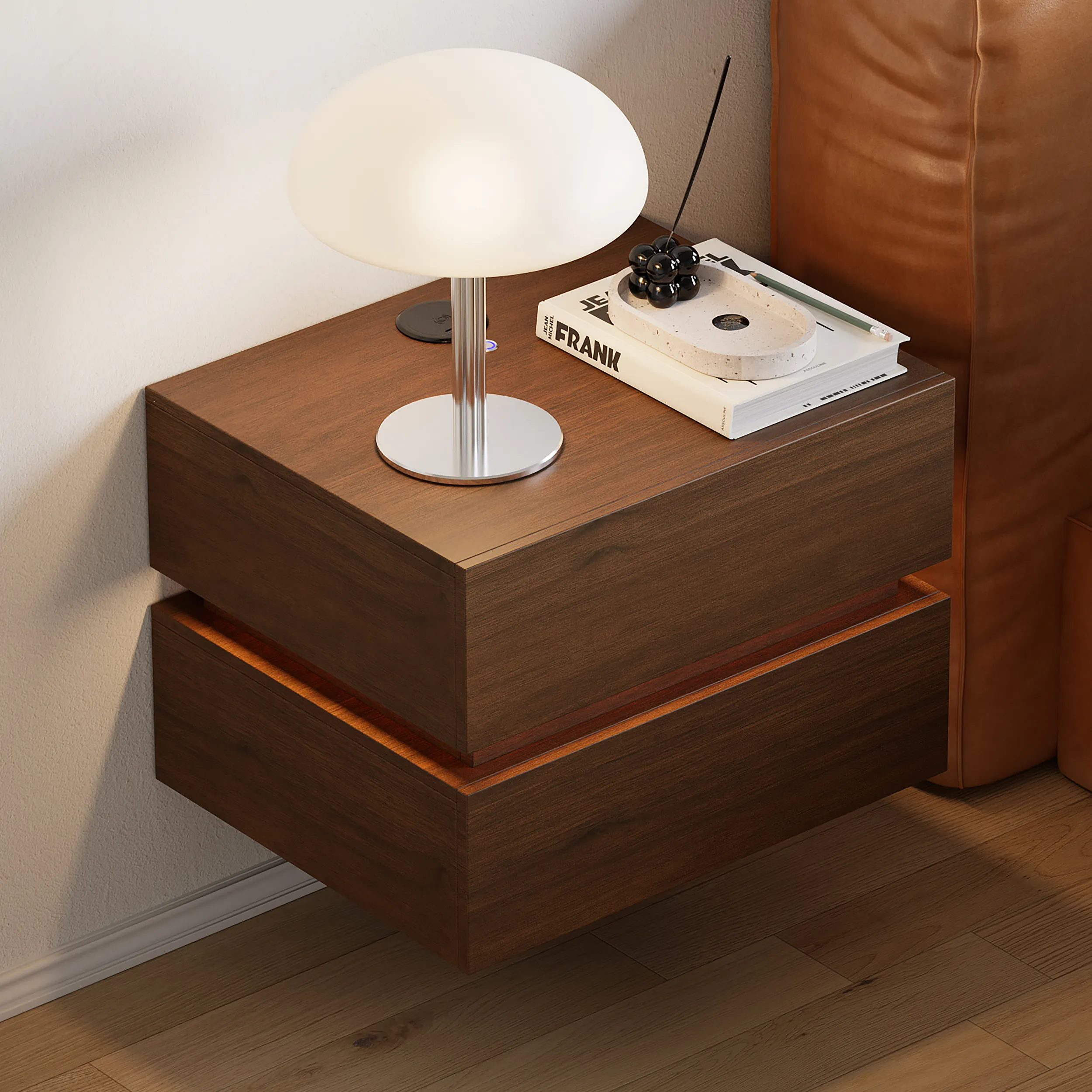 Floating Smart LED Nightstand with Wireless Charging - White image