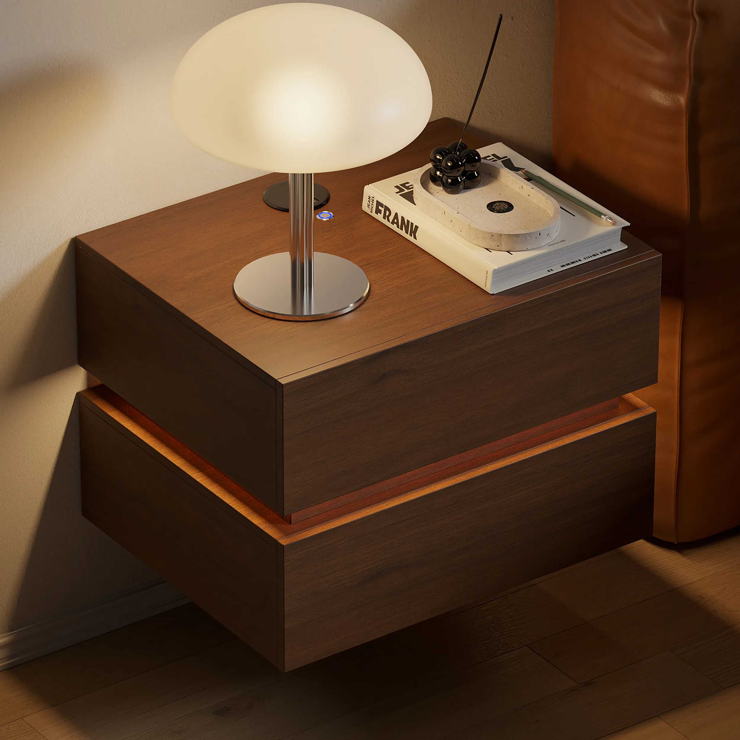 Floating Smart LED Nightstand with Wireless Charging - White