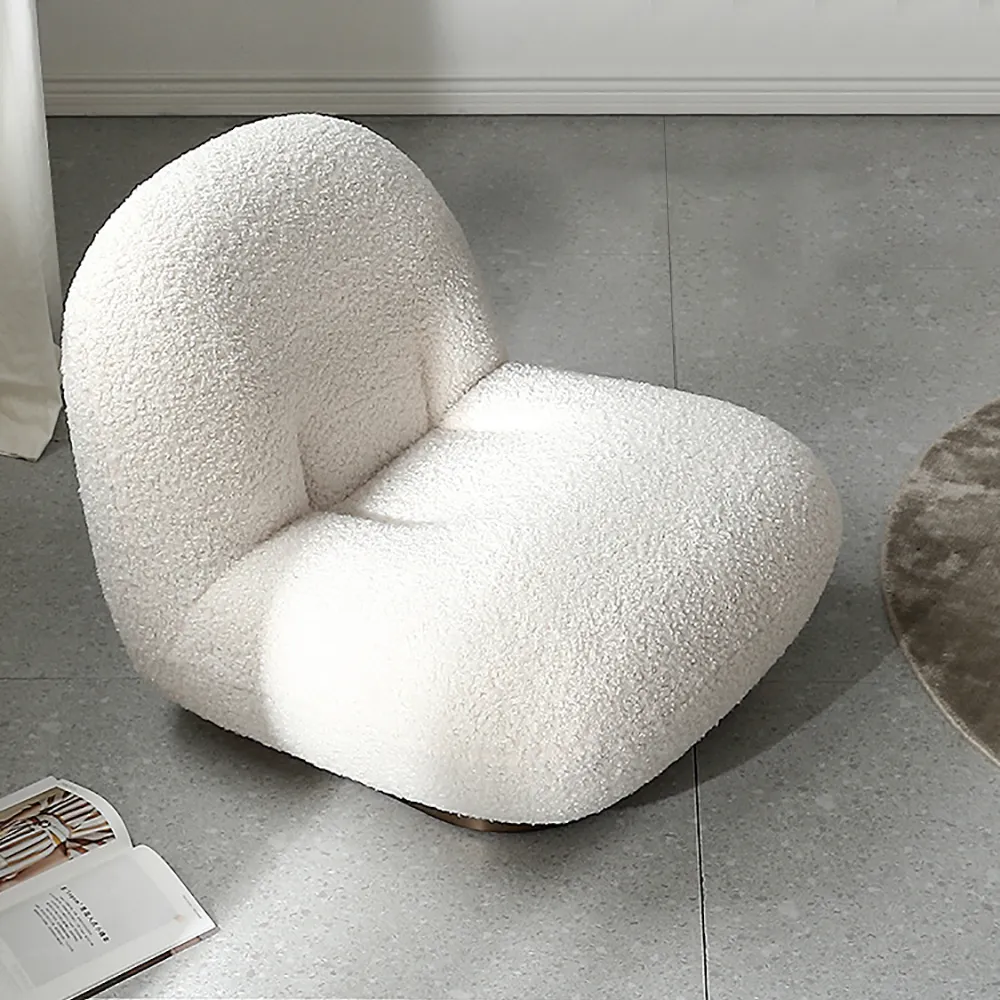 Floor Sofa Lounge Chair with Swivel Base - Off-White, Boucle