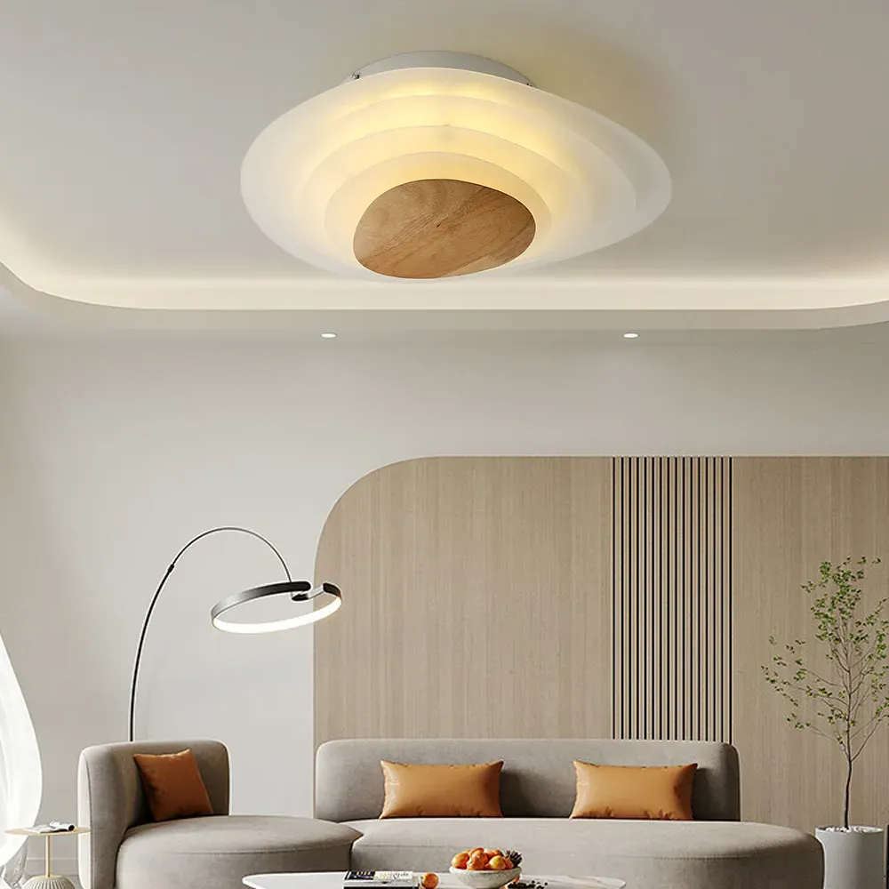 Flush Mount LED Ceiling Light - White, Wood