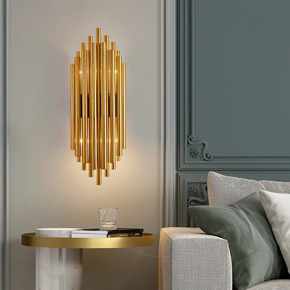 Fluted 2-Light Flush Mount Wall Sconce - Gold, Stainless Steel