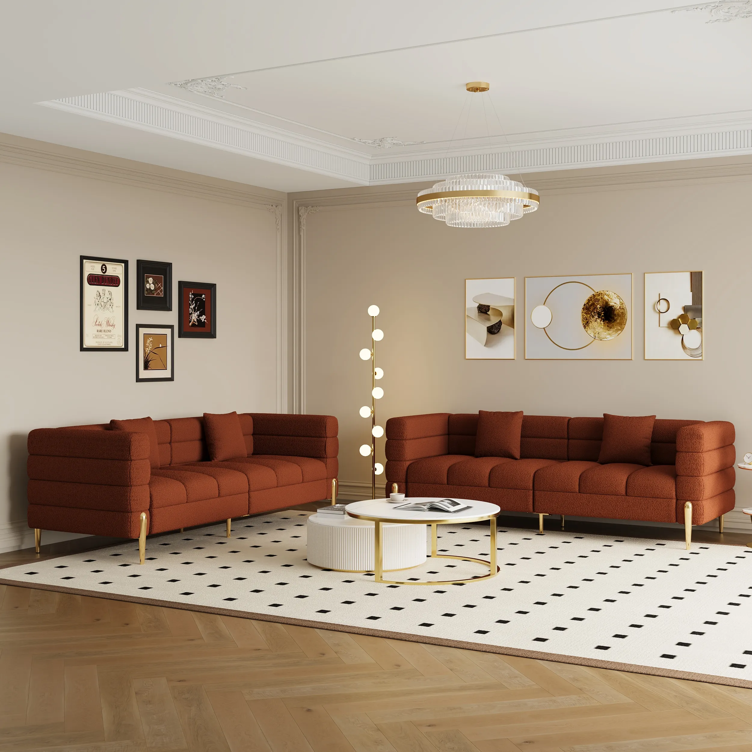 Fluted 3-Seater Sofa with Pillow Set - Boucle