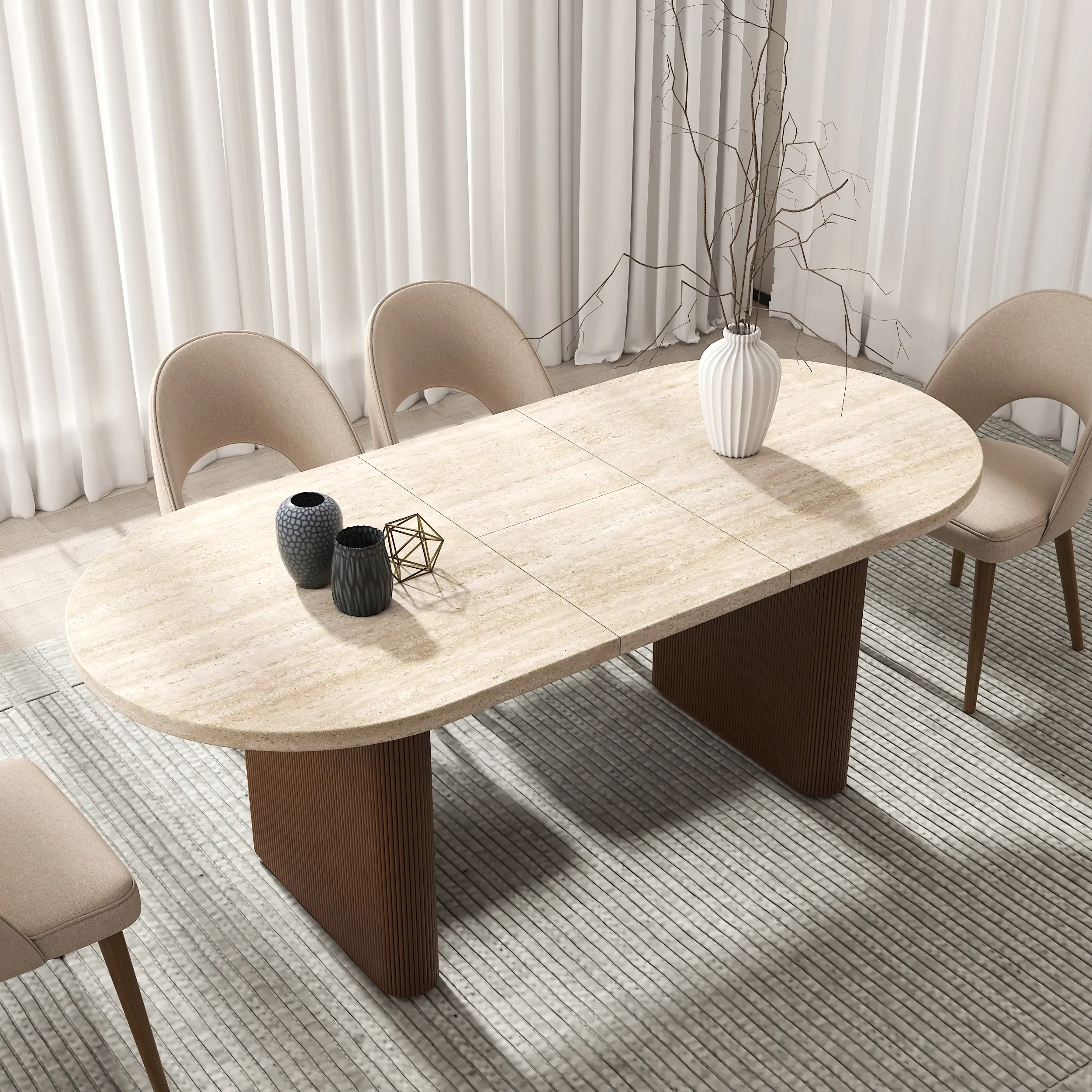 Fluve Oval Extendable Dining Table - Matte Travertine image