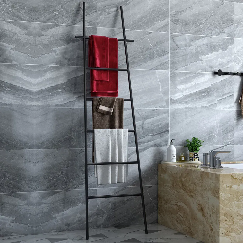 Freestanding Ladder Storage Towel Rack - Black, Metal image