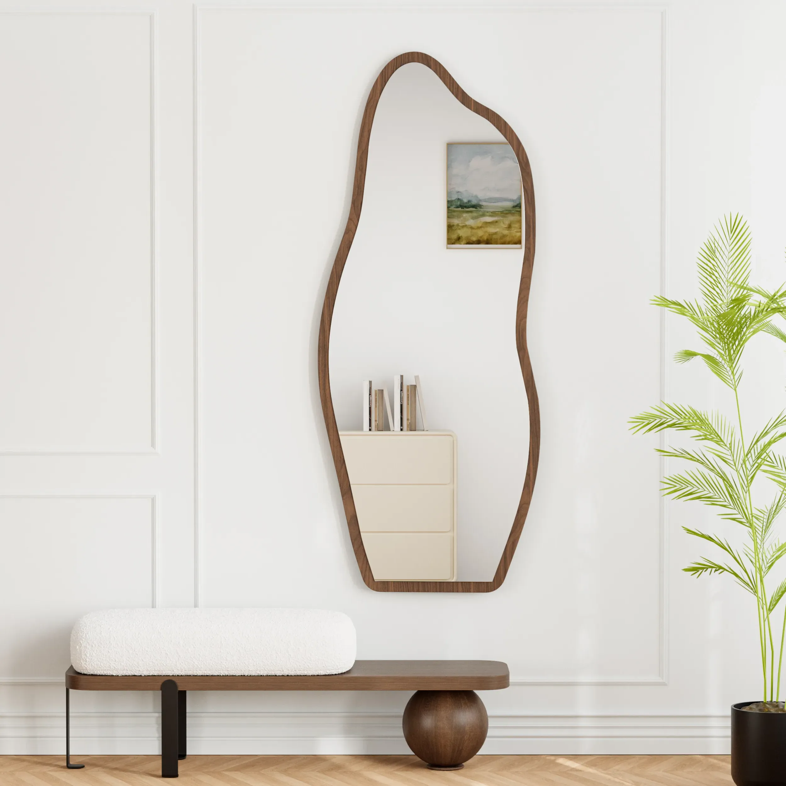 Freestanding Mirror with Wooden Frame - Dark Brown, Walnut