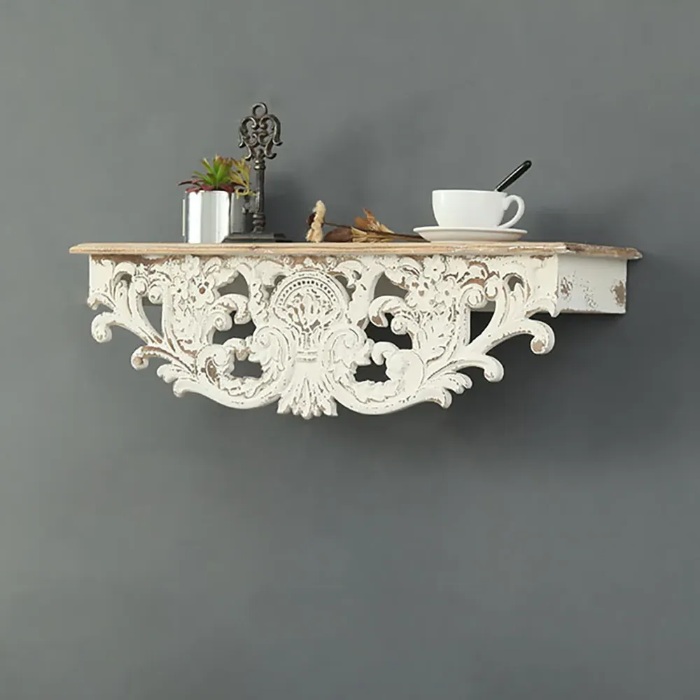 French Country Floating Shelf - White, Solid Wood