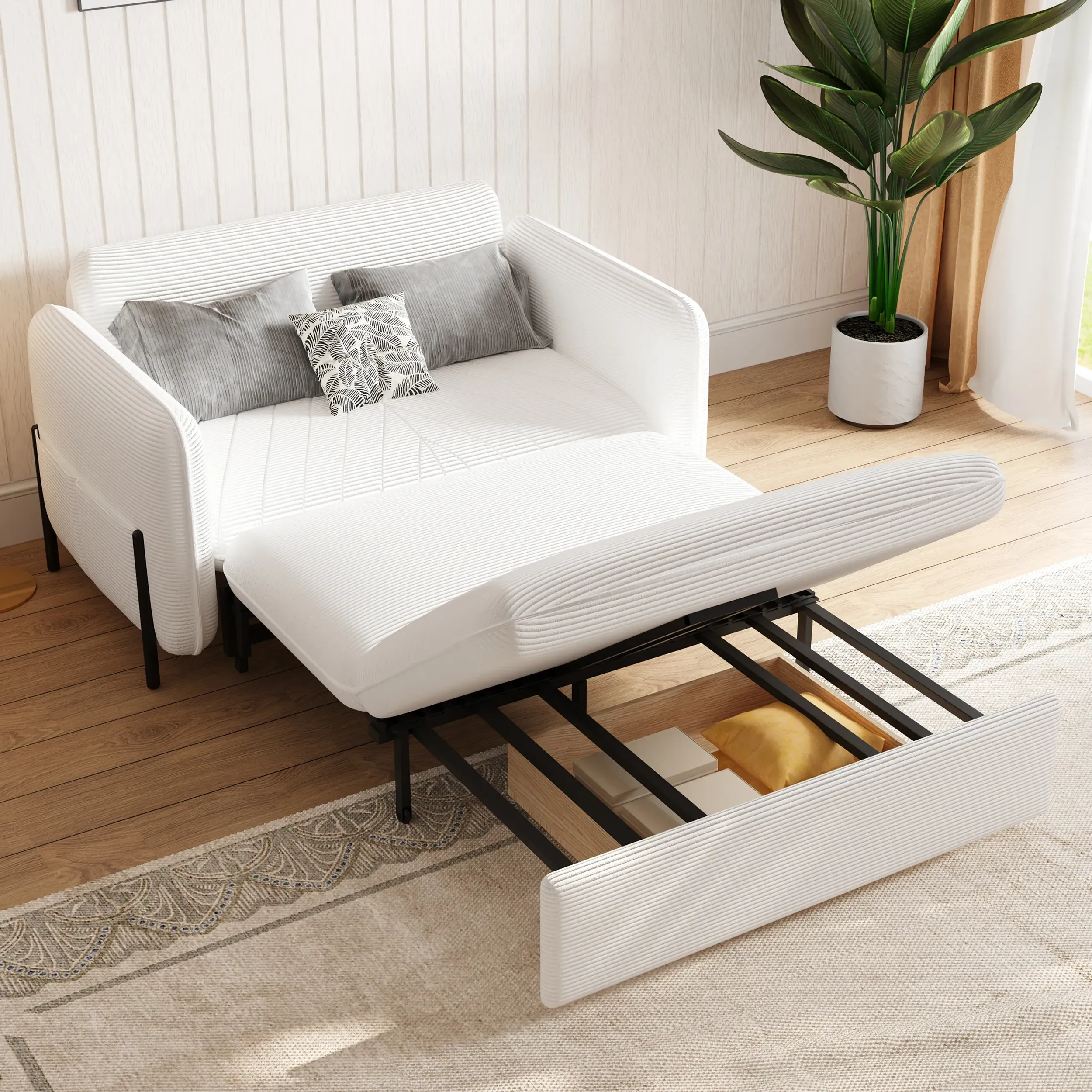 Full Size Daybed with Trundle Pull Out Sleeper - White