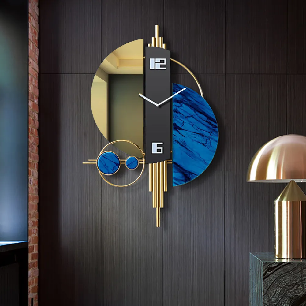 Geometric 3D Wall Clock - Blue & Gold, Metal & Steel