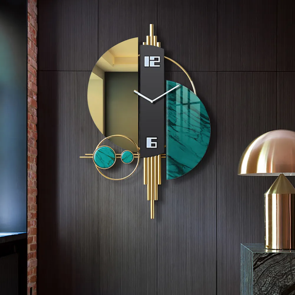 Geometric 3D Wall Clock - Green & Gold, Metal & Steel