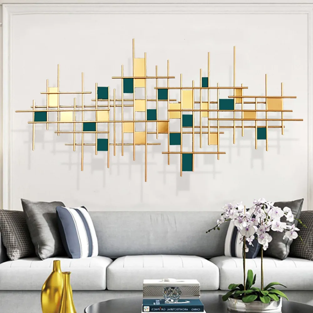 Geometric Metal Wall Art - Gold, Dark Green