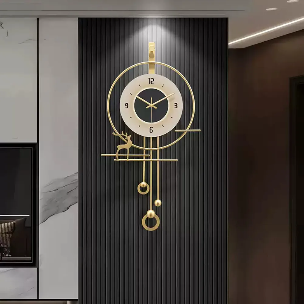Geometric Metal Wall Clock with LED - Gold