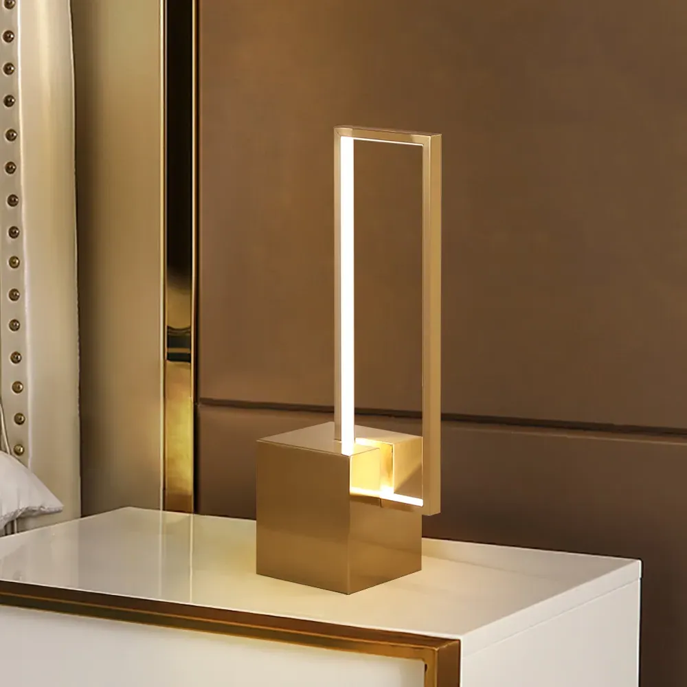 Geometric Table Lamp with Square Base - Gold image