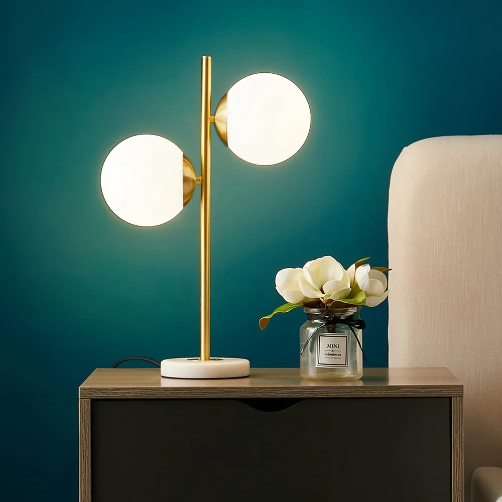 Globeal 2 Light Globe Table Lamp - Gold, Marble image