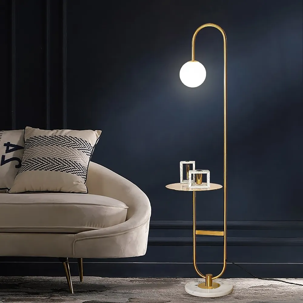Globeal 60" Arc Floor Lamp with Shelf - Gold, Marble image